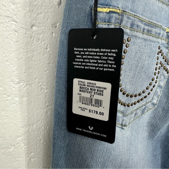 True Religion Women’s Size 27 Becca Mid Rise Bootcut Stud Stretch Jeans NEW - Picture 11 of 16